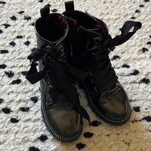 Black Lace-Up Boots with zipper on side